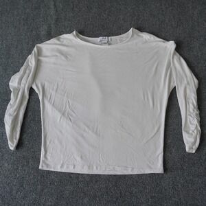 Magaschoni Women's White Long Sleeve‎ Ruched Sleeve Top Blouse Size S